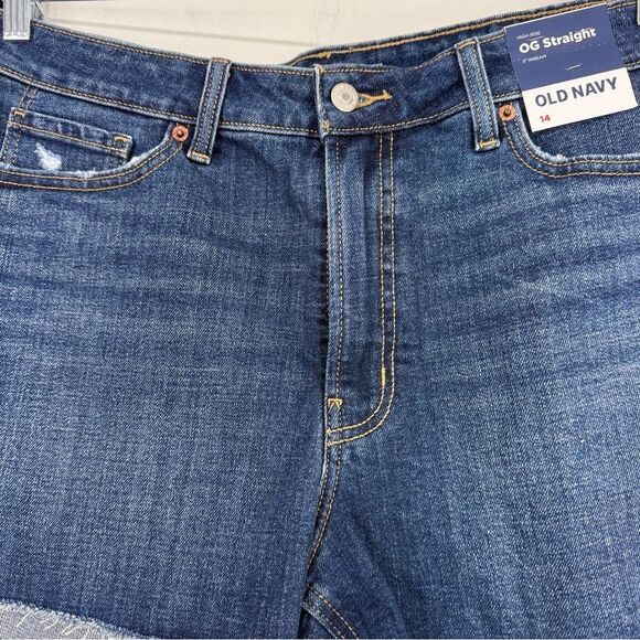 Old Navy OG Straight Secret Smooth Pocket High Rise Mid Wash Denim Shorts NEW - Picture 9 of 15